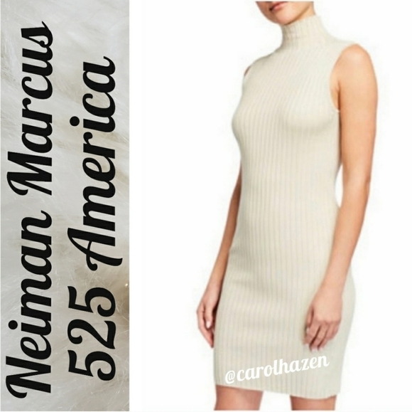 NEW 525 America Ribbed Bodycon Luxury Dress Tan Sweater Classic Turtleneck - Picture 8 of 9
